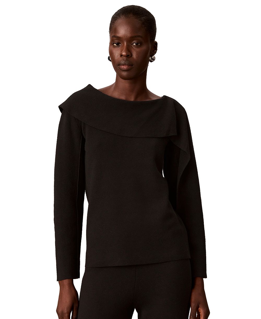 Calvin Klein Women's Asymmetrical Drape Boat Neck Long-Sleeve Sweater