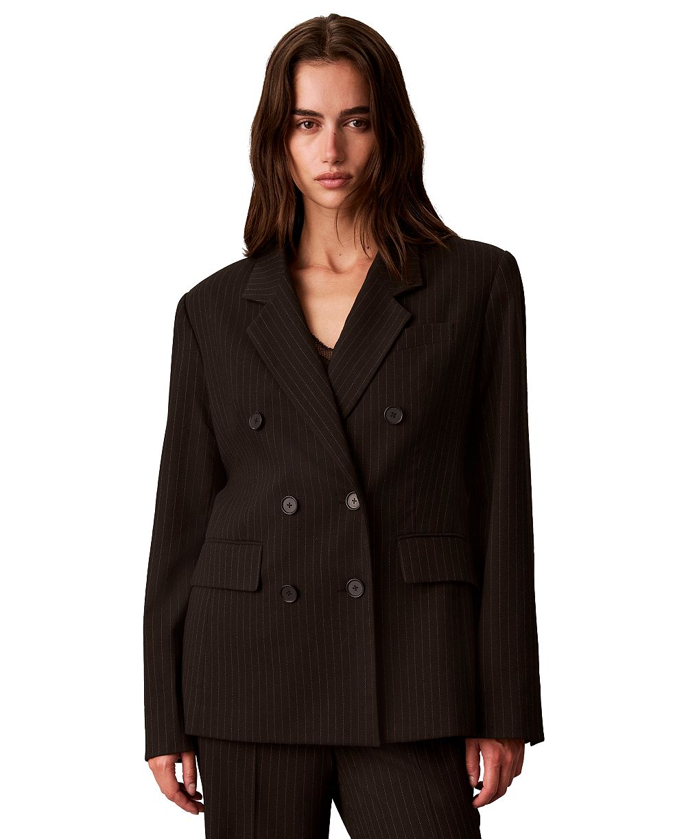Calvin Klein Women's Double-Breasted Pinstripe Notch Collar Blazer
