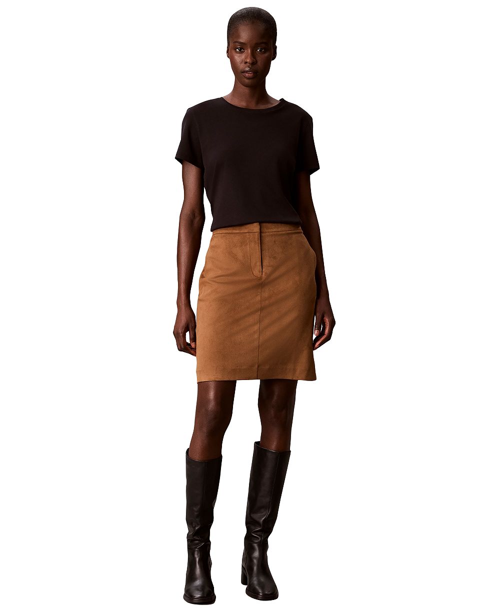 Calvin Klein Women's High-Waisted Pencil Faux Suede Skirt with Pockets
