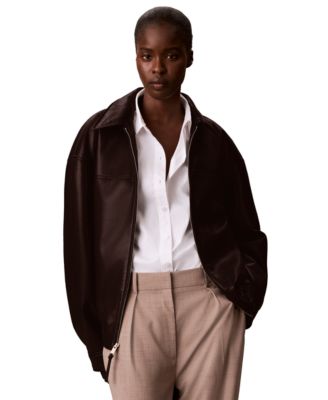 Женская бомбер куртка Calvin Klein Collared Faux Leather
