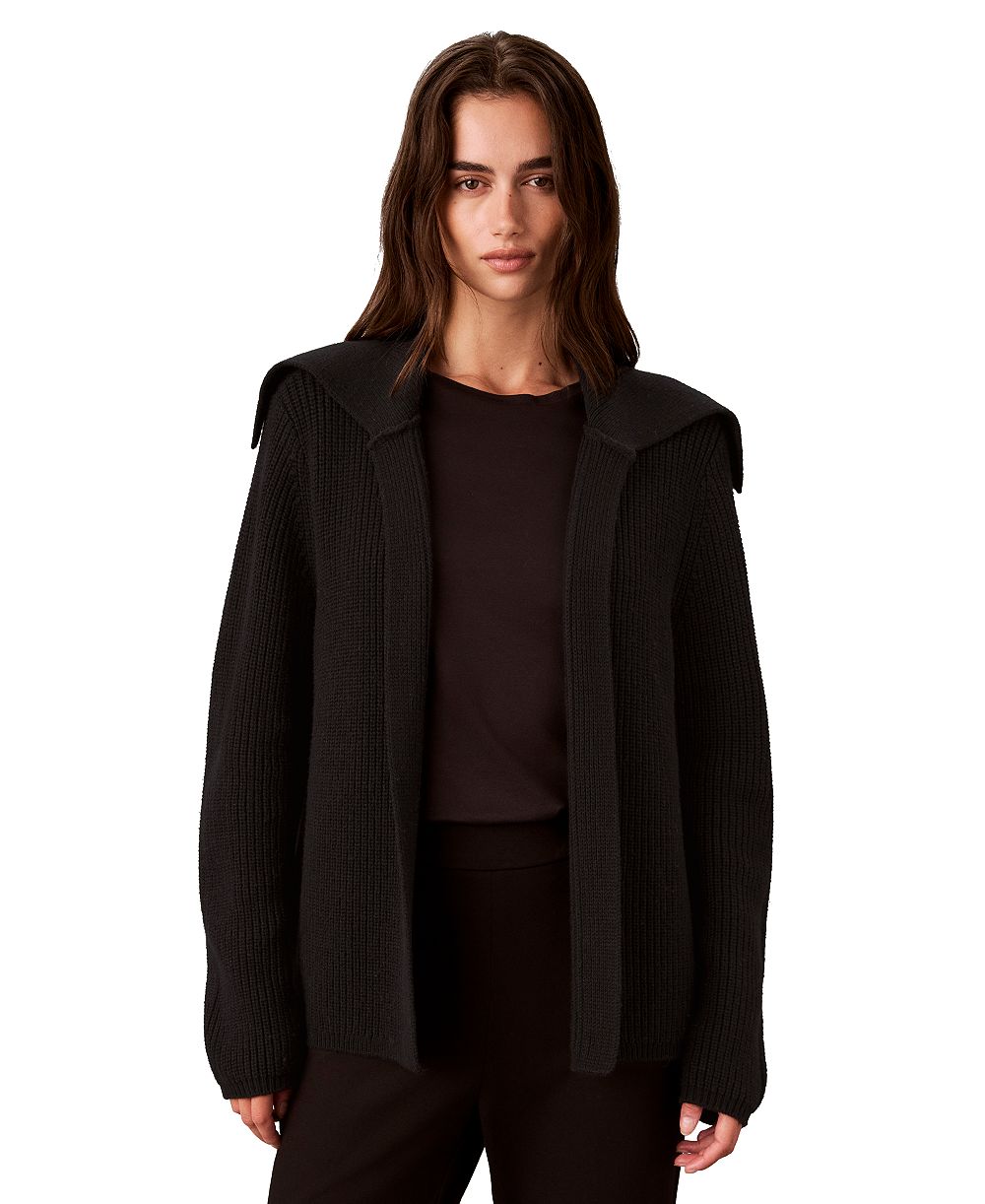 Calvin Klein Women's Open-Front Collared Wool-Blend Cardigan Sweater