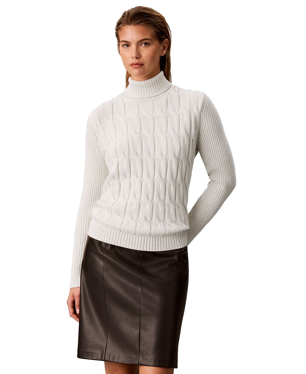 Calvin Klein Women's Lux Cable Knit Wool-Blend Turtleneck Sweater