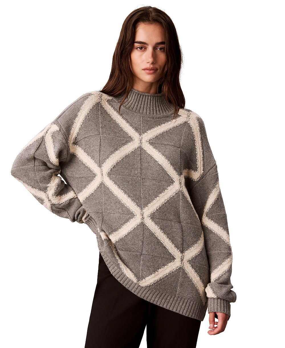 Calvin Klein Women's Grid-Stitch Mock Neck Sweater