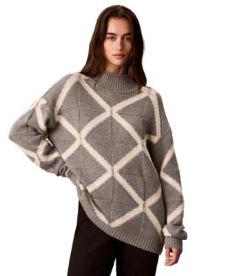 Calvin Klein Women's Grid-Stitch Mock Neck Sweater