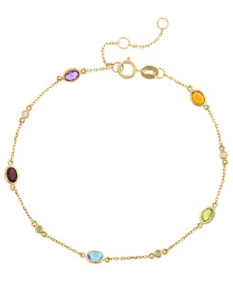 EFFY Collection Multi-Gemstone (1-1/20 ct. t.w.) & Diamond (1/20 ct. t.w.) Bracelet in 14k Yellow Gold