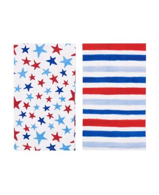 Watercolor Red White and Blue Stars and Stripes 4th of July Kitchen Towel Set of 2