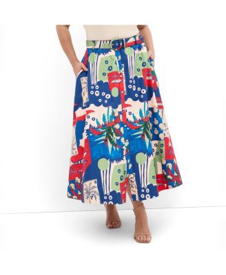 Женская юбка Plus Size CITY CHIC Elysia Marine Print Belted Cotton Skirt