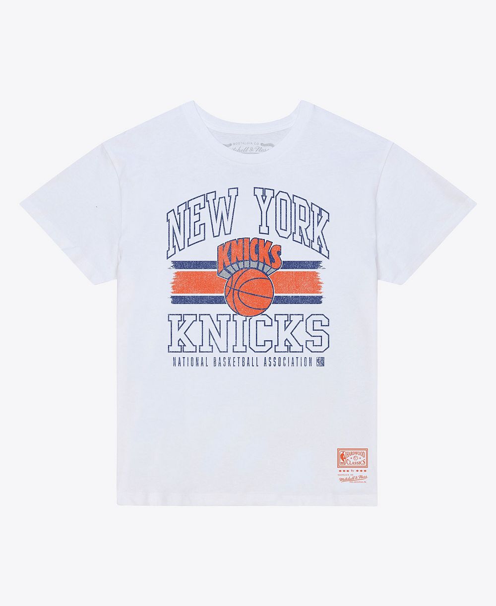 Женская футболка Mitchell & Ness New York Knicks Striped Logo Boxy White