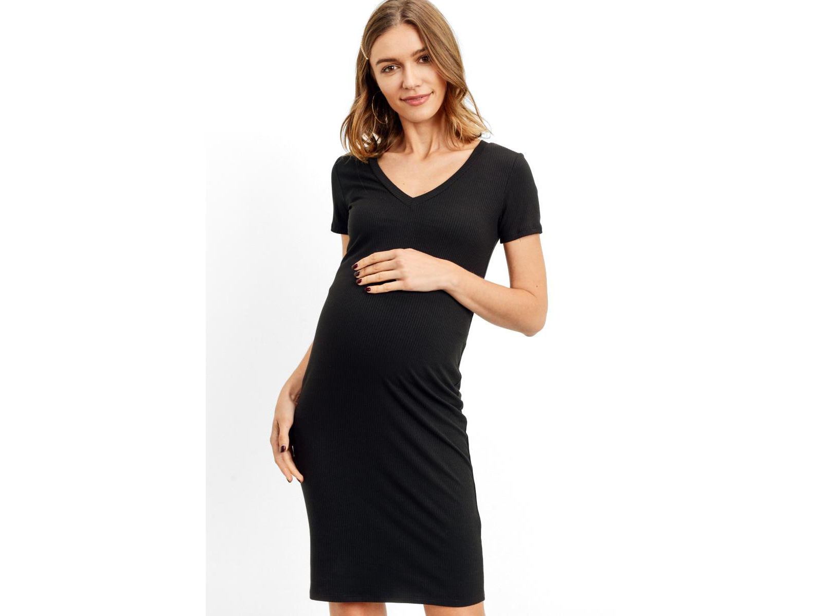 Hello Miz Women's Ribbed Bodycon Short Sleeve V-Neck Dress