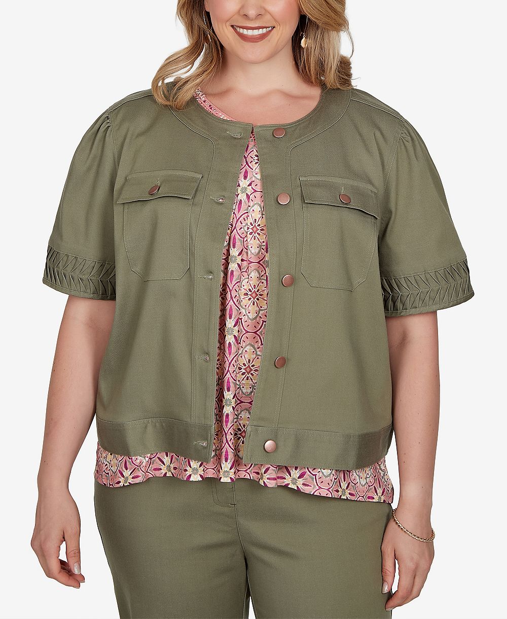 Ruby Rd. Plus Size Джинсовая куртка с плиссировкой и коротким рукавом