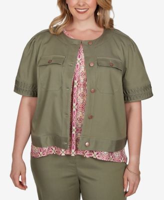 Ruby Rd. Plus Size Джинсовая куртка с плиссировкой и коротким рукавом