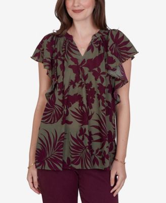 Женский топ Ruby Rd. Petite Tropical Print Gauze Flutter-Sleeve