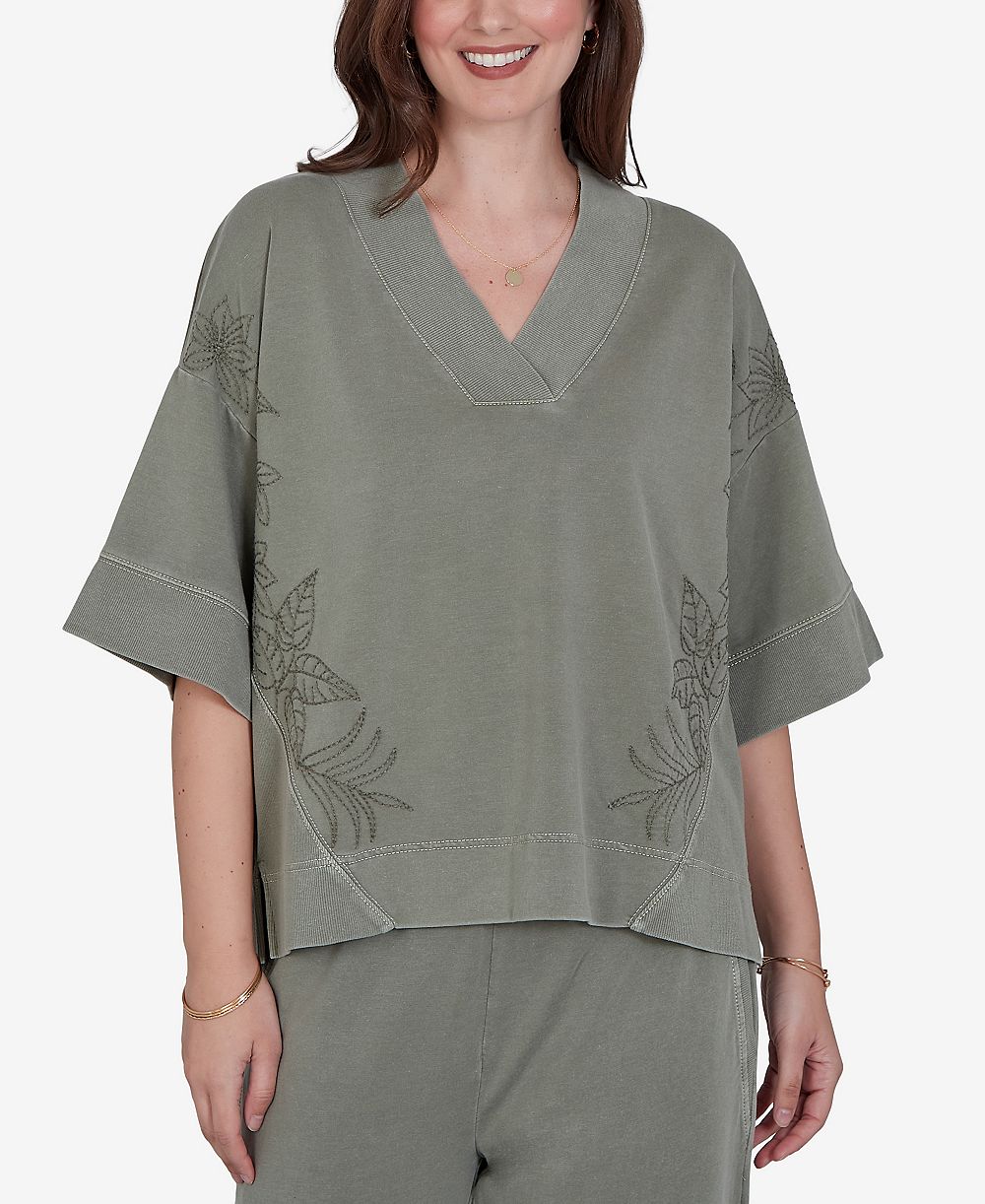 Ruby Rd. Petite Tropical Embroidered Knit Top