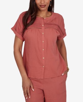 Ruby Rd. Petite Lightweight Pleated Short-Sleeve Top