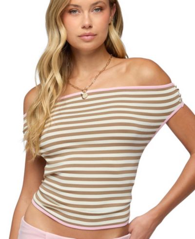 Edikted Women's Zory Striped Backless Off Shoulder Top