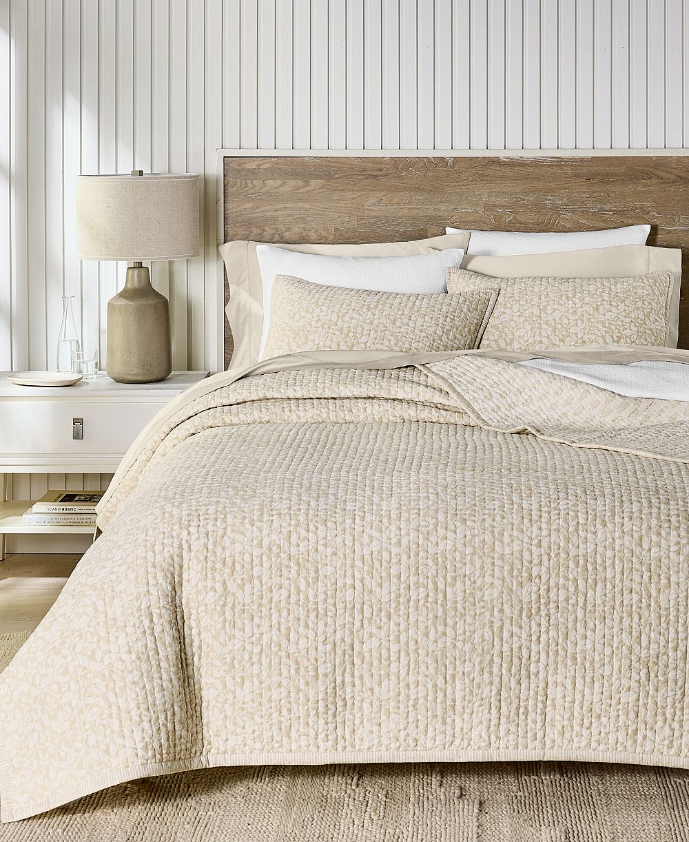 Charter Club Leaf Silhouette Oat 3-Pc. Quilt Set, King