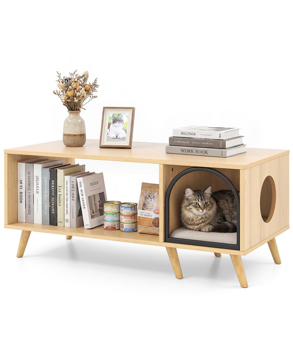 COZITO 40 inch Coffee Table Cat House 2-in-1 with Open Storage Shelf, Coffee