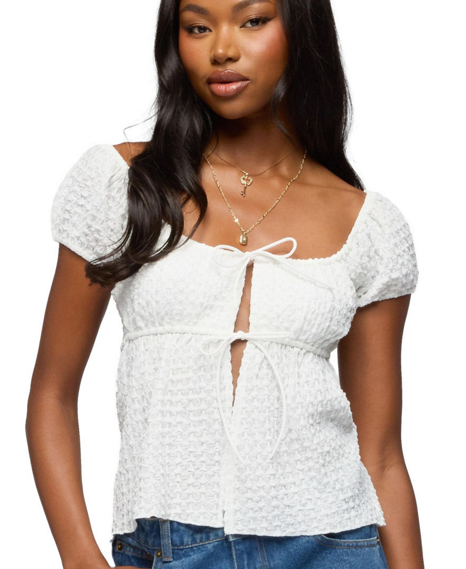 Edikted Women's Dorothey Textured Tie Front Top
