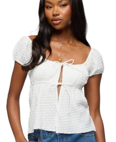 Edikted Women's Dorothey Textured Tie Front Top