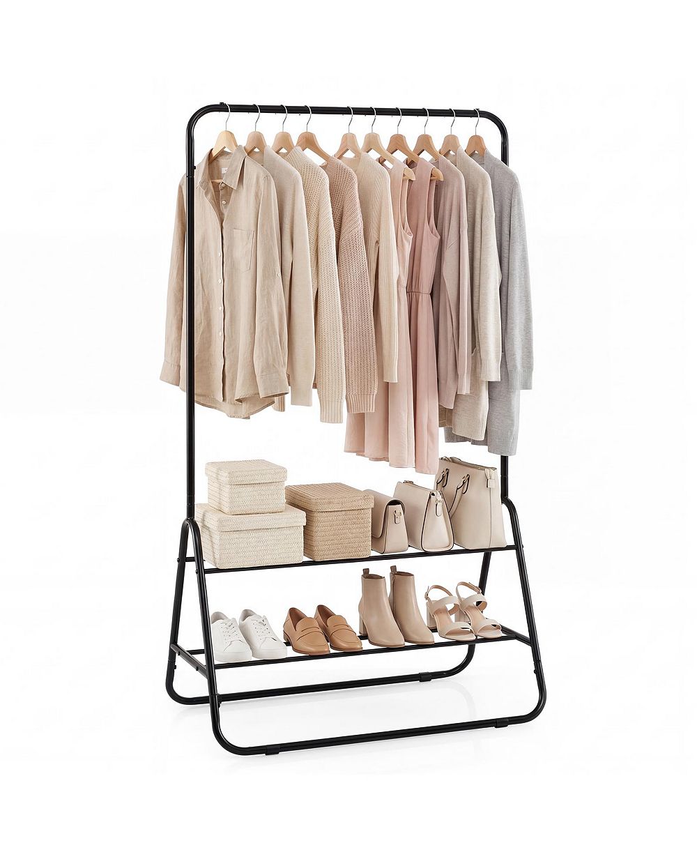 Costway Heavy Duty Clothes Rack Metal Garment Rack with Hanging Rod and Storage Shelves