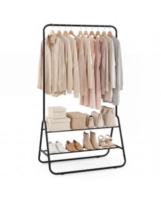Costway Heavy Duty Clothes Rack Metal Garment Rack with Hanging Rod and Storage Shelves