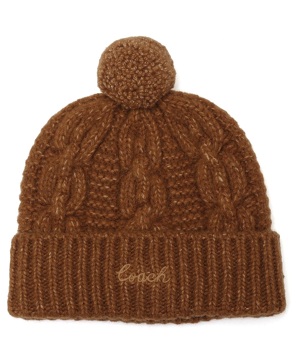 COACH Chain Cable Knit Pom Beanie