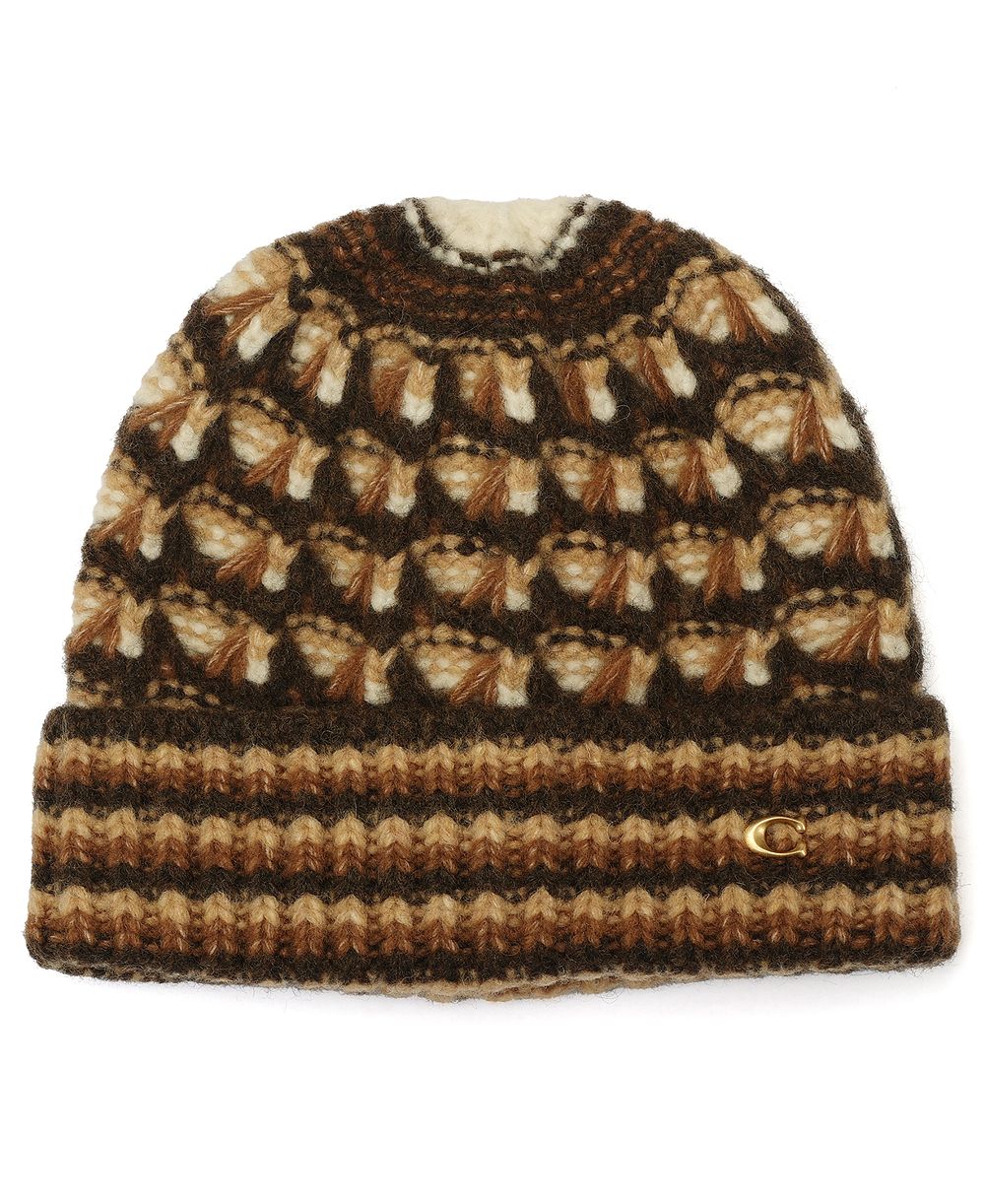 COACH Textured Stitch Cozy Knit Beanie