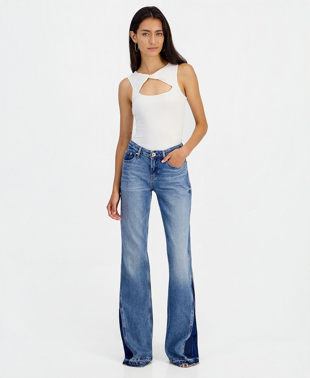 GUESS Women's Beverly Contrast Panel Flare Jeans