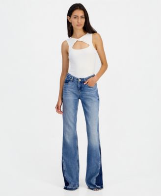 GUESS Women's Beverly Contrast Panel Flare Jeans