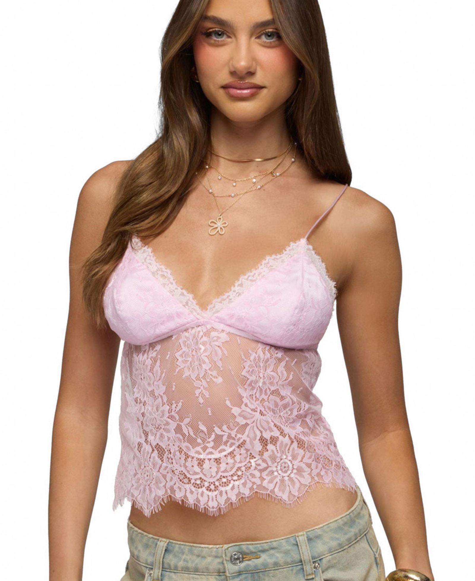 Edikted Women's Ottilie Lace and Satin Effect Top