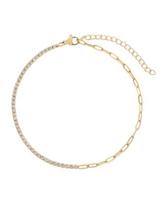 Браслет-анклет ADORNIA Tarnish Resistant Gold Half Tennis and Paperclip Chain