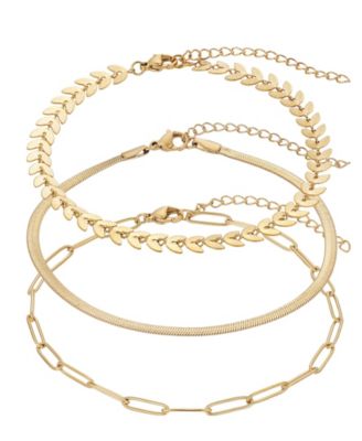 ADORNIA Tarnish Resistant Gold Set of Three Adjustable Chain Anklets