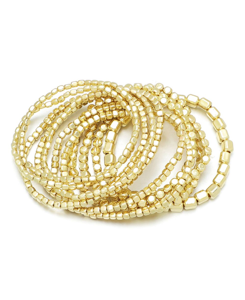 ADORNIA Set of 10 Golden Bead Stretch Bracelets