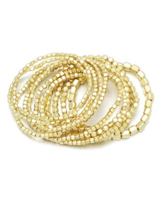 ADORNIA Set of 10 Golden Bead Stretch Bracelets