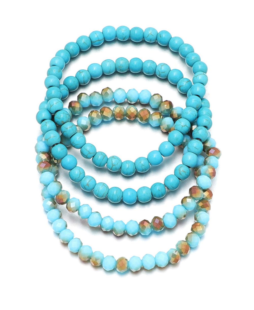 ADORNIA Crystal Turquoise Set of 4 Stretch Bracelets