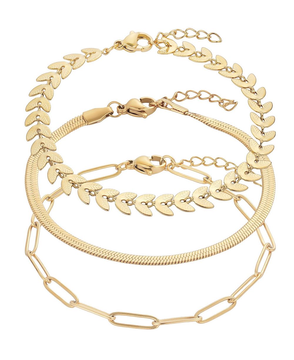 ADORNIA Tarnish Resistant Gold Set of Three Adjustable Chain Bracelets