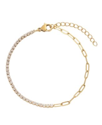 ADORNIA Браслет ADORNIA Gold Crystal Half Tennis и Paperclip Chain