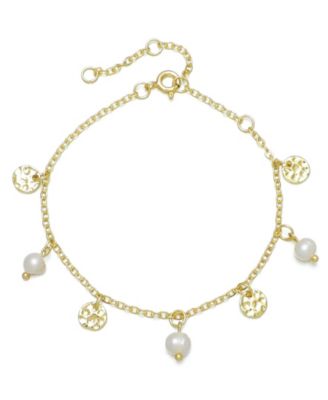 ADORNIA Gold Natural Freshwater Pearl and Coin Charm Bracelet