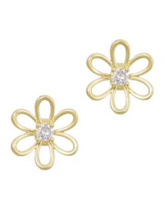 ADORNIA Gold Cubic Zirconia Flower Outline Stud Earrings
