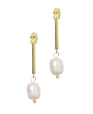 ADORNIA Gold Natural Freshwater Pearl Rectangle Drop Earrings