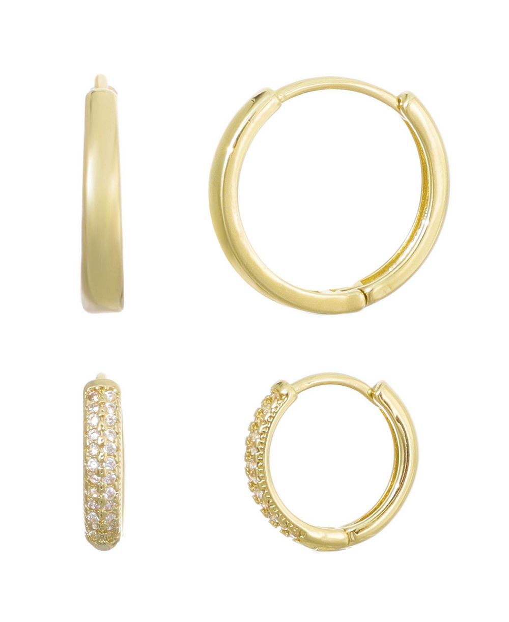 Серьги-кольца ADORNIA Gold Cubic Zirconia 2-Piece Set