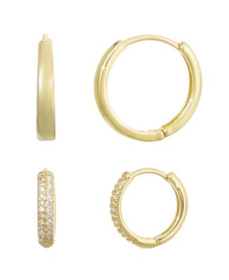 ADORNIA Gold Cubic Zirconia Hoop Earring 2-Piece Set
