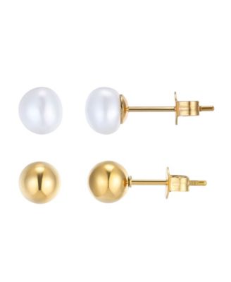 Набор серег-гвоздиков ADORNIA 5mm Natural Freshwater Pearl и Gold Ball