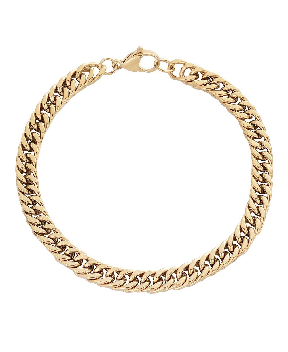 ADORNIA Men's Tarnish Resistant Gold 7mm Cuban Chain Bracelet