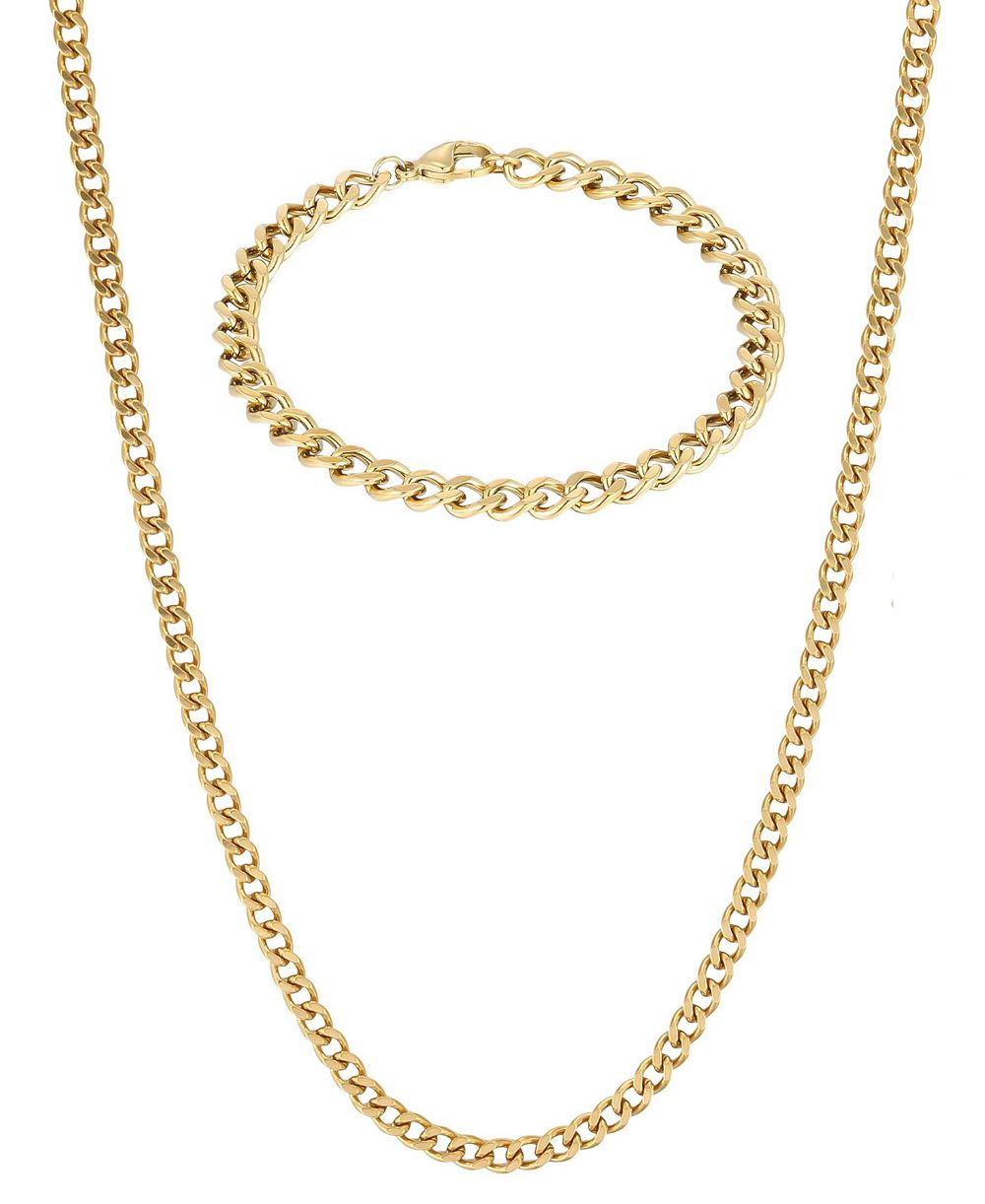 Набор браслет и ожерелье ADORNIA Men's Tarnish Resistant Metal-Tone 5mm Curb Chain