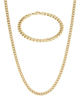 Набор браслет и ожерелье ADORNIA Men's Tarnish Resistant Metal-Tone 5mm Curb Chain