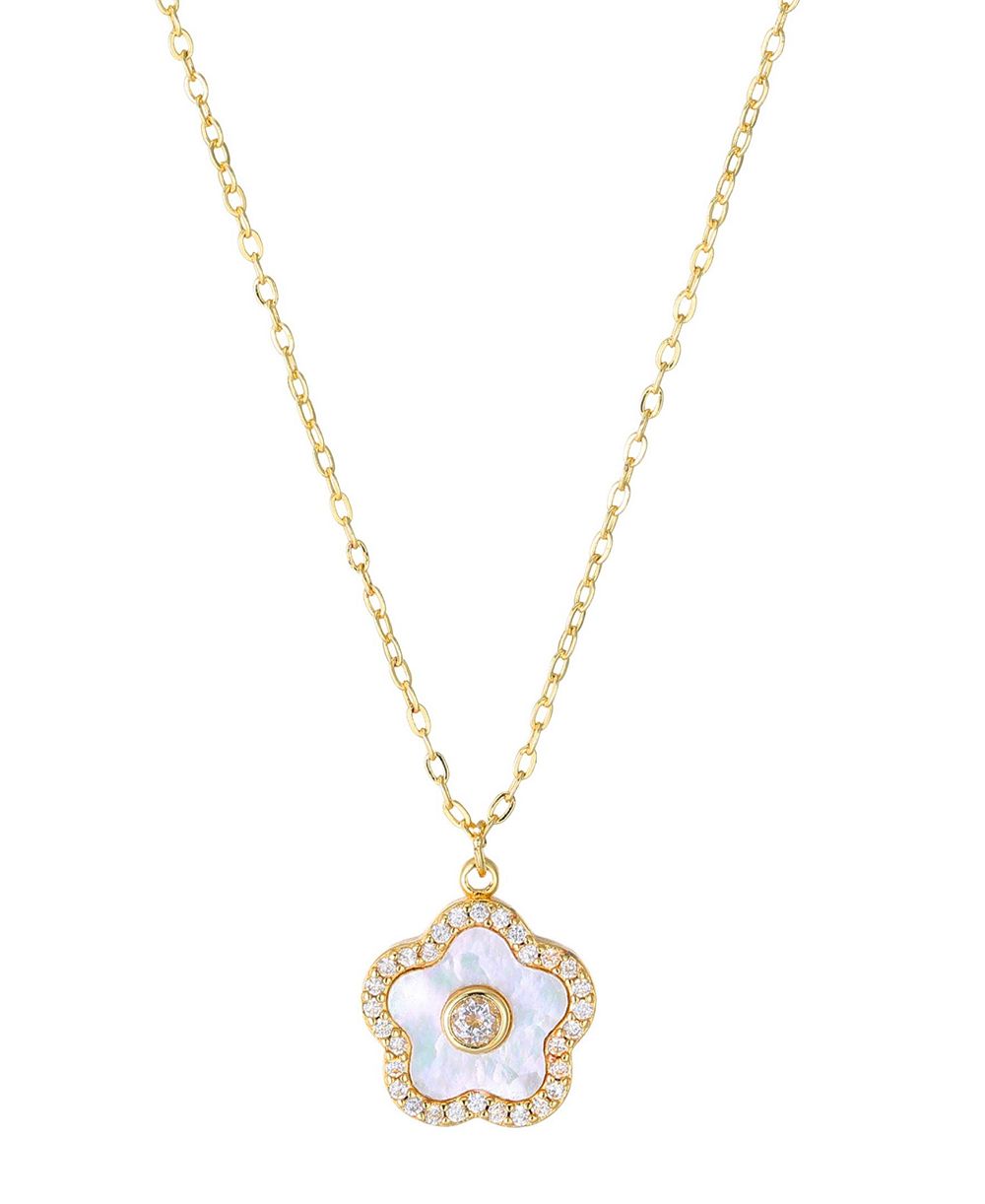 ADORNIA Gold-Plated Pearl Flower Center Stone Pendant Necklace