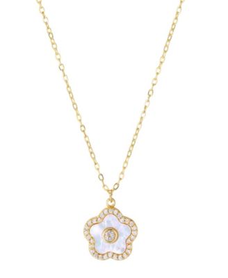 ADORNIA Gold-Plated Pearl Flower Center Stone Pendant Necklace