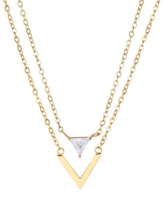 ADORNIA Gold Cubic Zirconia Set of 2 Triangle Pendant Necklace
