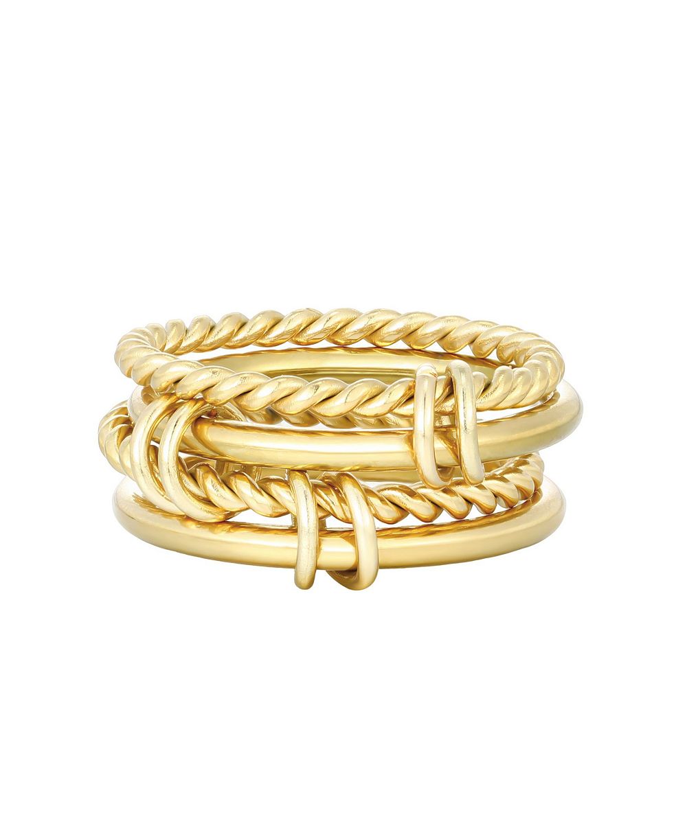 ADORNIA Tarnish Resistant Gold Four Band Connected Ring Set